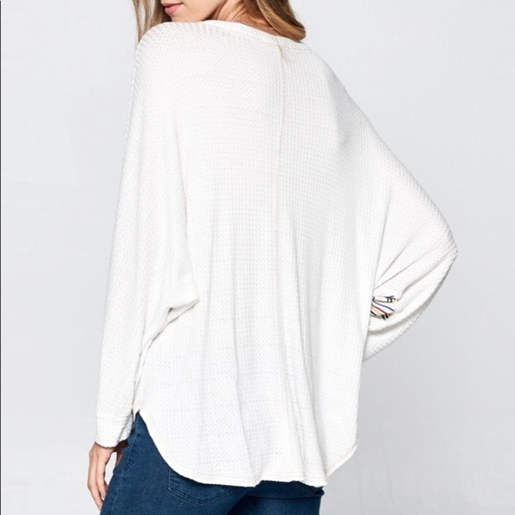 NWT Hummingbird Batwing White Oversized Slouchy Waffle Top Women's Size Medium - Picture 4 of 8